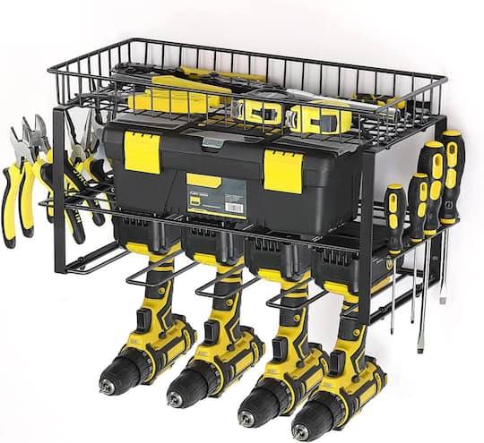 NEX™ 17" Black Wall-Mounted Power Tool Storage Rack with Basket